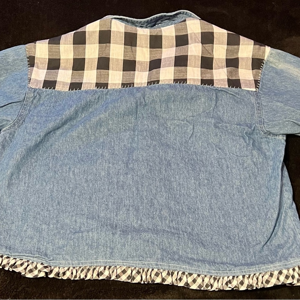 Vtg Crafted Denim Patchwork Button Up Crop Top Women’s Size 12-14 - Picture 3 of 8